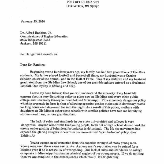 Letter to Dr. Rankins Commissioner of Higher Education | Safe Dormitories Association Gallery Image